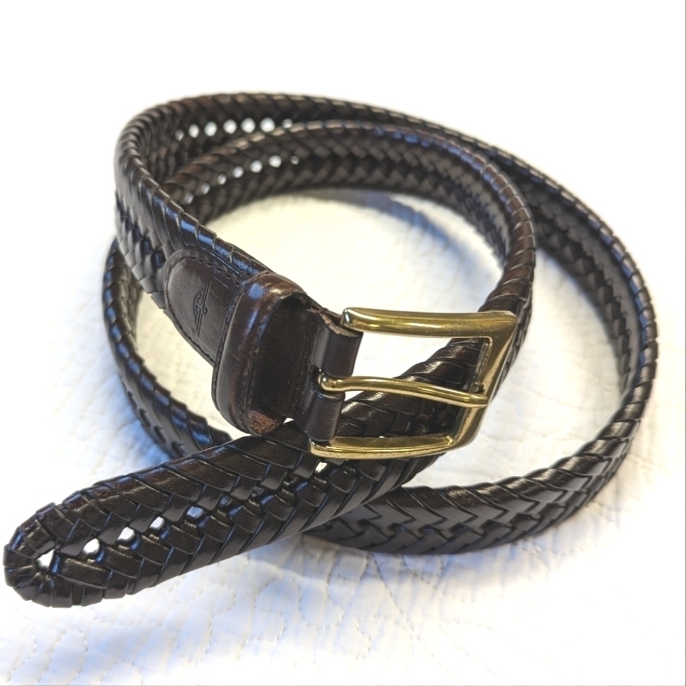 DOCKERS Brown Leather Woven Belt